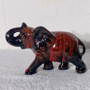 Vintage Canuck Pottery Orange Brown  Glaze Ceramic Elephant Figurine
